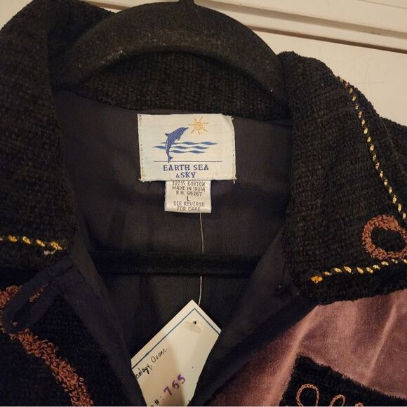 NWT Earth Sea & Sky vintage soft brown and black jacket 100% cotton - Picture 2 of 6